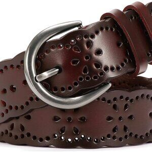 Women Plus Size Leather Belt for Jeans Dresses Pants Hollow Flower Waist